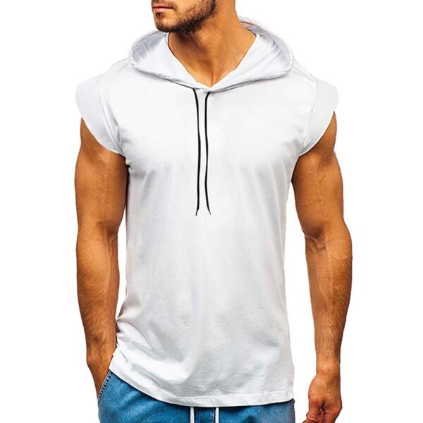 Top Sleeveless Drawstring Casual Black White Vests Slim Fit Hoodies - Image 3