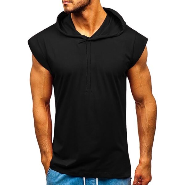 Top Sleeveless Drawstring Casual Black White Vests Slim Fit Hoodies