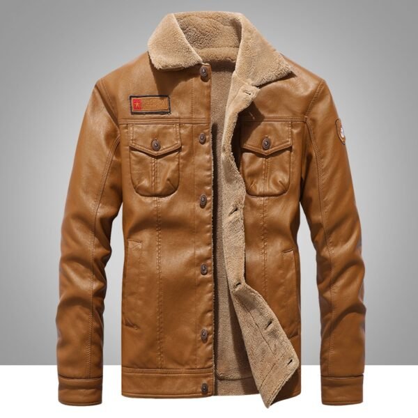 New Leather Jacket Autumn Winter Warm Velvet Lapel Lamb Casual Men Jacket - Image 2
