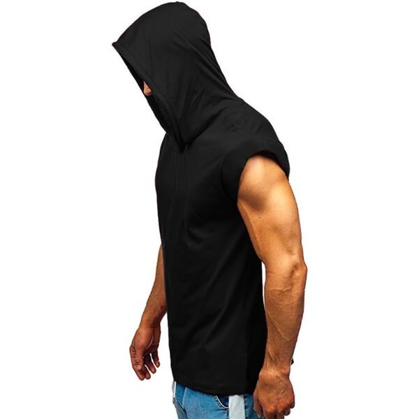 Top Sleeveless Drawstring Casual Black White Vests Slim Fit Hoodies - Image 2
