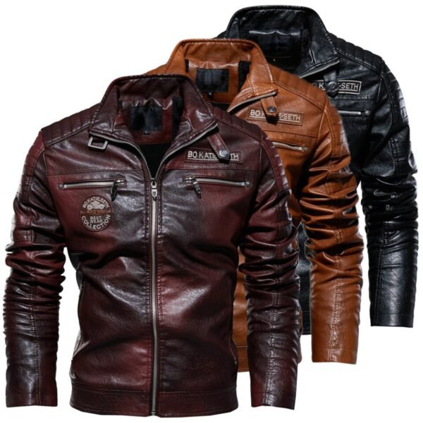 Winter Leather Jacket Patchwork Fleece Thicken Warm Casual Leather Jackets
