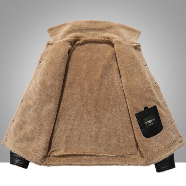 New Leather Jacket Autumn Winter Warm Velvet Lapel Lamb Casual Men Jacket - Image 4