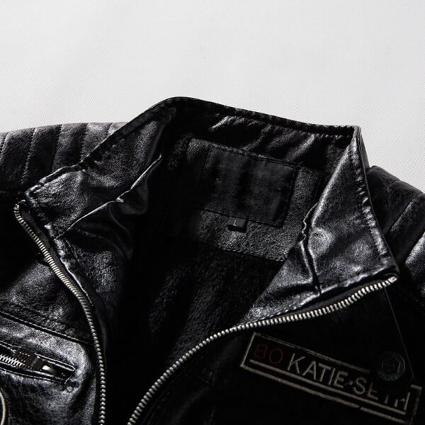 Winter Leather Jacket Patchwork Fleece Thicken Warm Casual Leather Jackets - Image 5