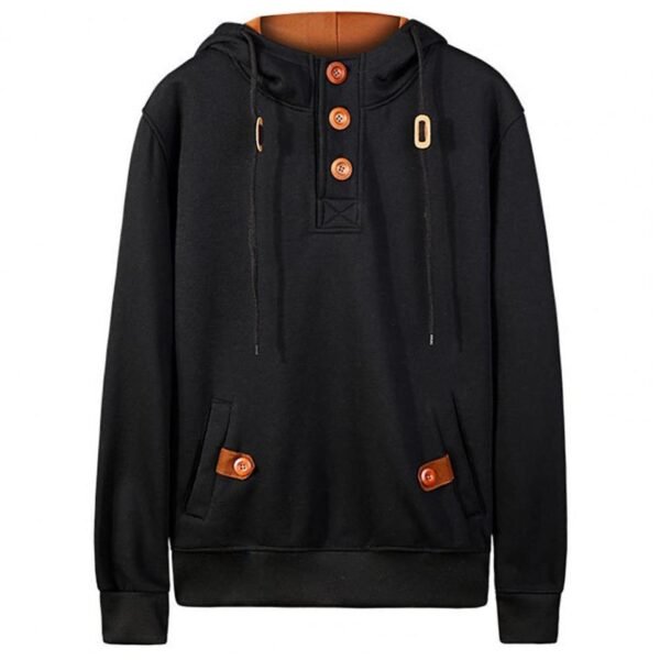 Men's Loose Warm Long Sleeve Autumn Winter Hooded Button Sport Sweatshirt - Image 5