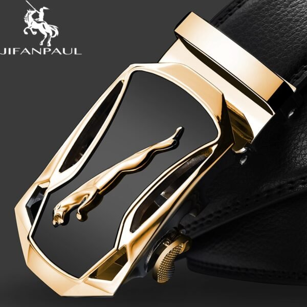 New Jaguar Men's Genuine Leather Decorative Alloy Automatic Buckle Belts - Image 4