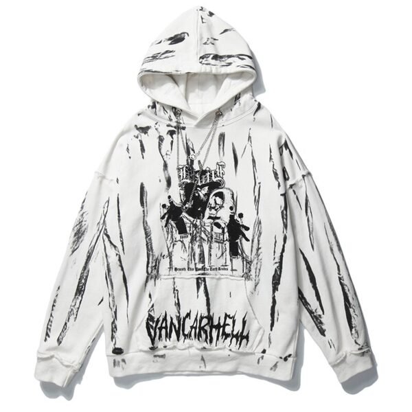 Gothic Horror Skull Print Hoodie Punk Chain High Street Baggy Hooded - Image 4