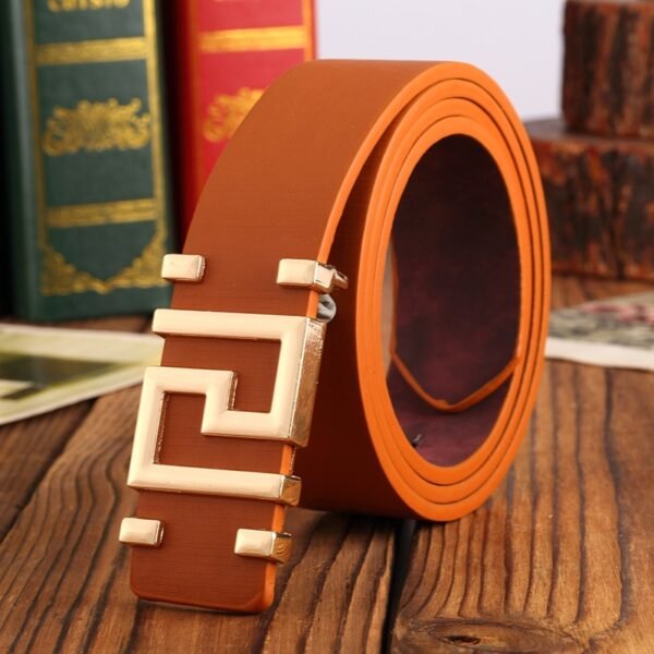 New High-Quality Smooth Buckle Metal Button Pattern Men's Women Fashion Belts - Image 2