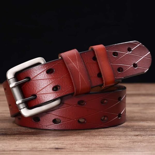 Double Row Hole Belt Waistband New Leather Classic Double Prong Jeans Belts