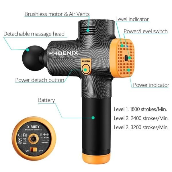Phoenix Deep Tissue Massager Gun Muscle Relaxation Pain Relief Back Foot Massager - Image 6