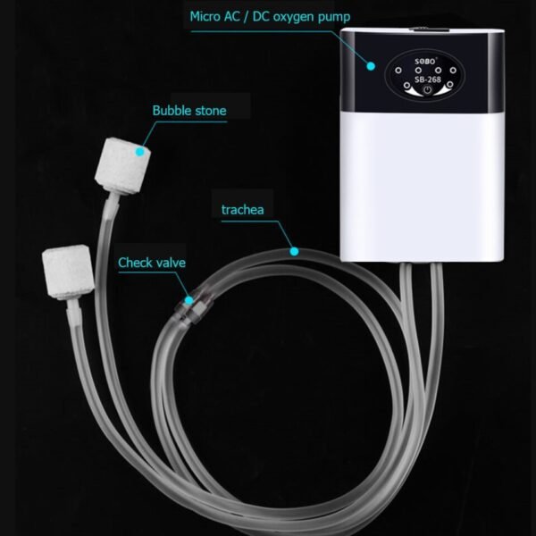 Fish Tank Aquarium Oxygen Pump USB Charging Portable Exhaust Air Stone Ultra Silent Air Compressor - Image 4