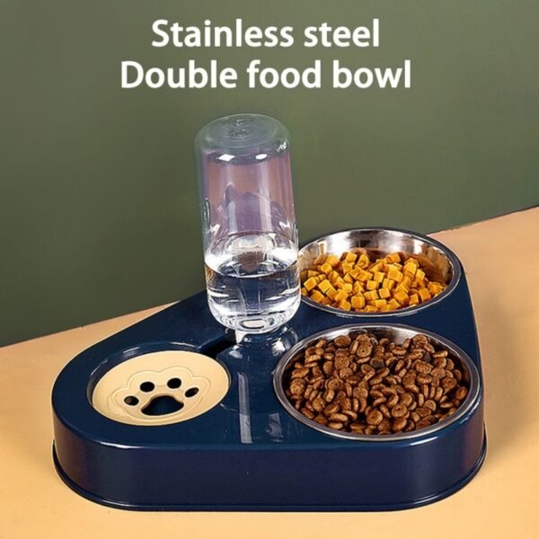 Pets three Bowls Food Water Feeder with Auto Water Dispenser Wet and dry separate bowls For Cats Dog