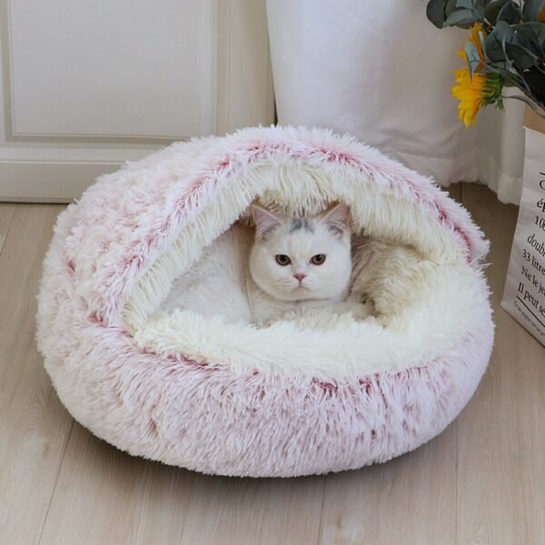 New Warm Sleepping Mat Dog Cat Bed Round Long Plush Cat's House Cave Pet Kitten Cushion Basket - Image 2