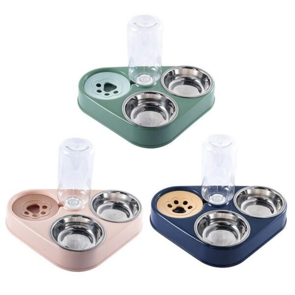 Pets three Bowls Food Water Feeder with Auto Water Dispenser Wet and dry separate bowls For Cats Dog - Image 5
