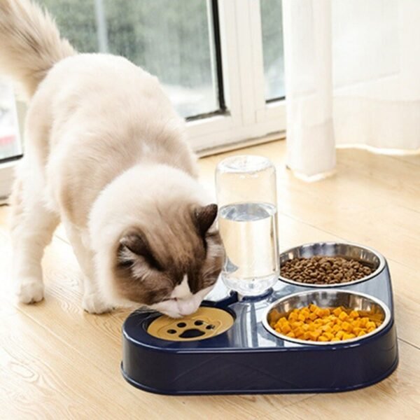 Pets three Bowls Food Water Feeder with Auto Water Dispenser Wet and dry separate bowls For Cats Dog - Image 6