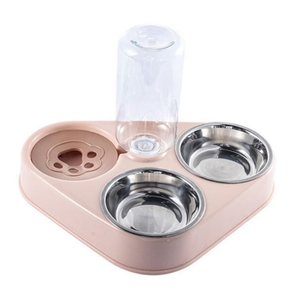 Pets three Bowls Food Water Feeder with Auto Water Dispenser Wet and dry separate bowls For Cats Dog - Image 2