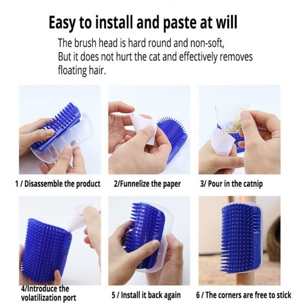 Cats Brush Corner Scratcher Rubbing Cat Massage Self Groomer With Catnip pet hair remover brush - Image 9