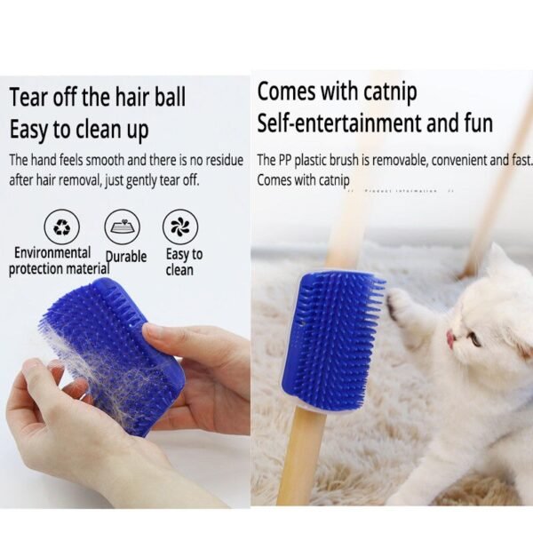 Cats Brush Corner Scratcher Rubbing Cat Massage Self Groomer With Catnip pet hair remover brush - Image 7