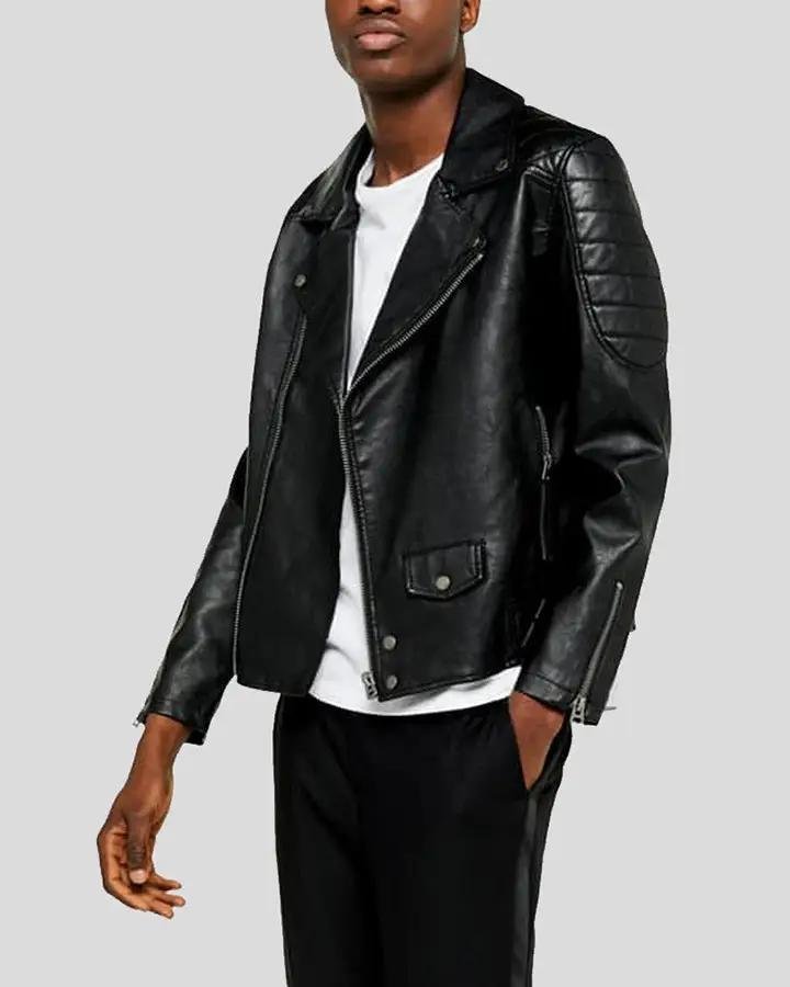 ALPHA BLACK BIKER QUILTED LEATHER JACKET