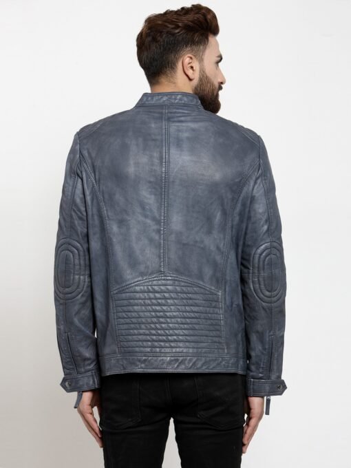 Joshua Men Blue Biker Jacket - Image 3