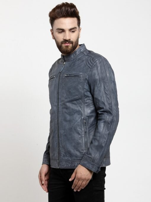 Joshua Men Blue Biker Jacket - Image 2