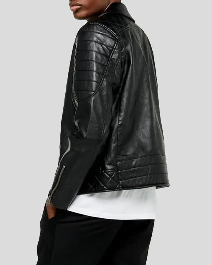 ALPHA BLACK BIKER QUILTED LEATHER JACKET - Image 3