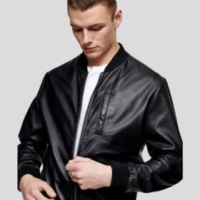OLIVER BLACK BOMBER LEATHER JACKET