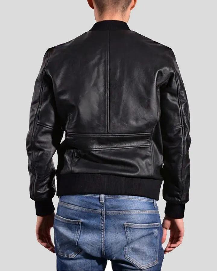 BRAN BLACK BOMBER LEATHER JACKET - Image 2