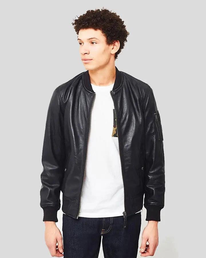 LEON BLACK BOMBER GENUINE LEATHER JACKET