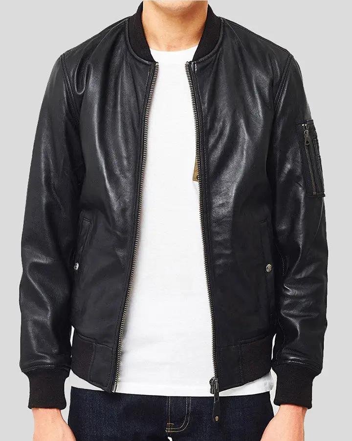 LEON BLACK BOMBER GENUINE LEATHER JACKET - Image 4