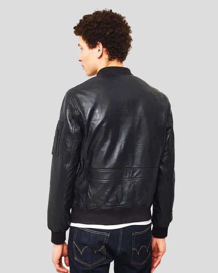LEON BLACK BOMBER GENUINE LEATHER JACKET - Image 3