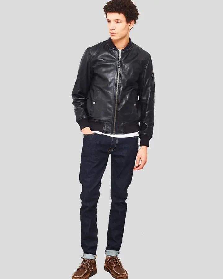 LEON BLACK BOMBER GENUINE LEATHER JACKET - Image 2