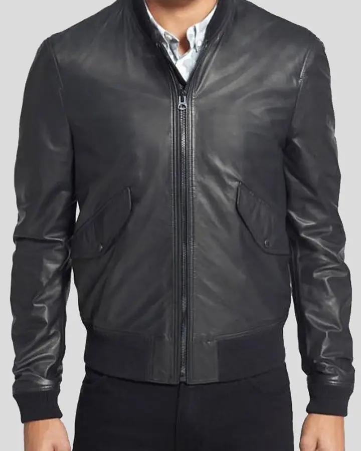 LYMO BLACK BOMBER LEATHER JACKET