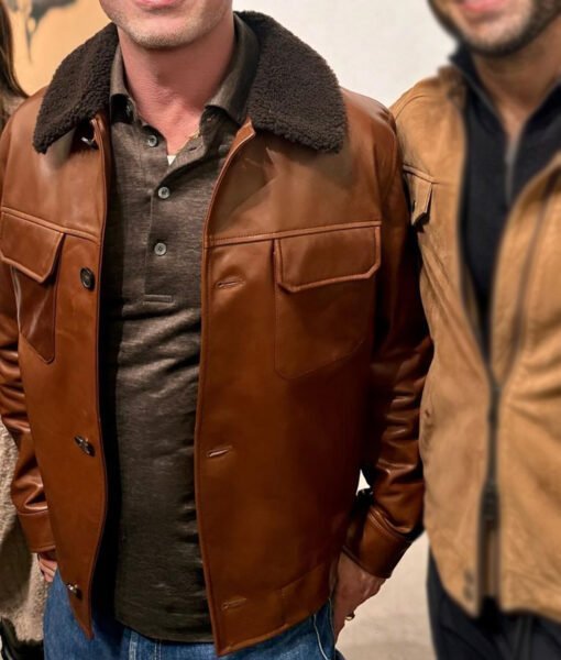 Brad Pitt Brown Shearing Jacket