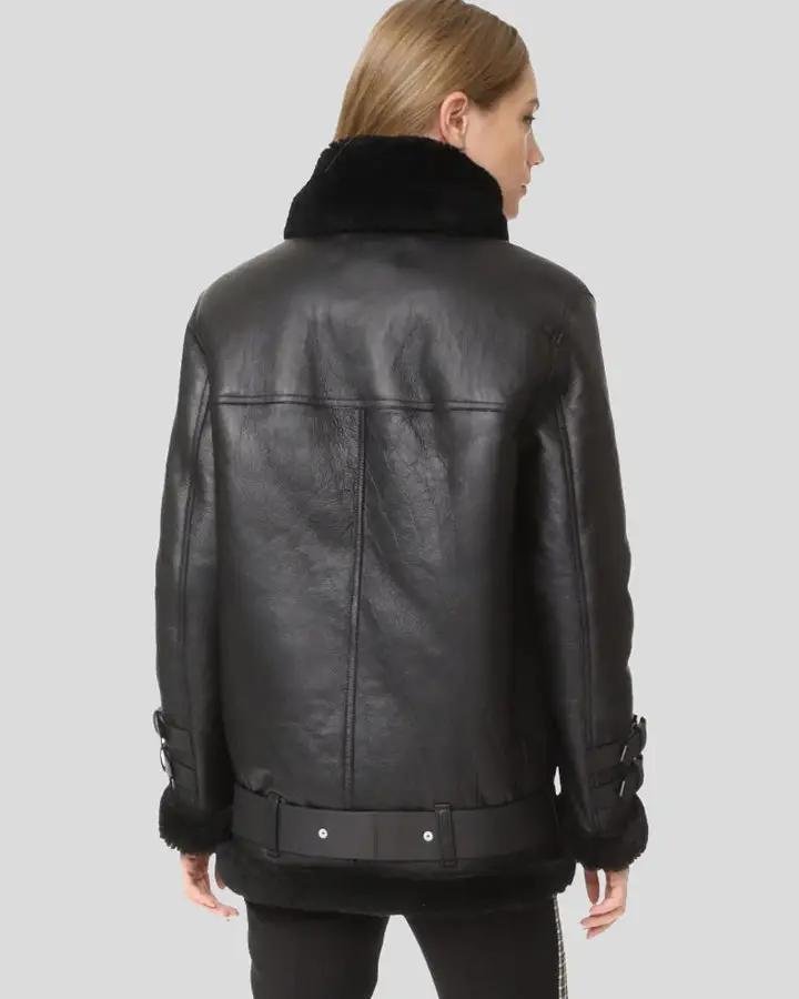 CATALINA BLACK BIKER SHEARLING LEATHER JACKET - Image 4