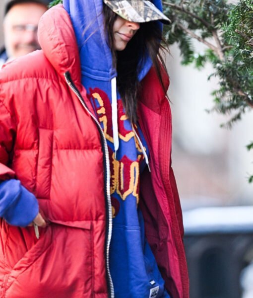 Emily Ratajkowski Red Puffer Jacket - Image 2