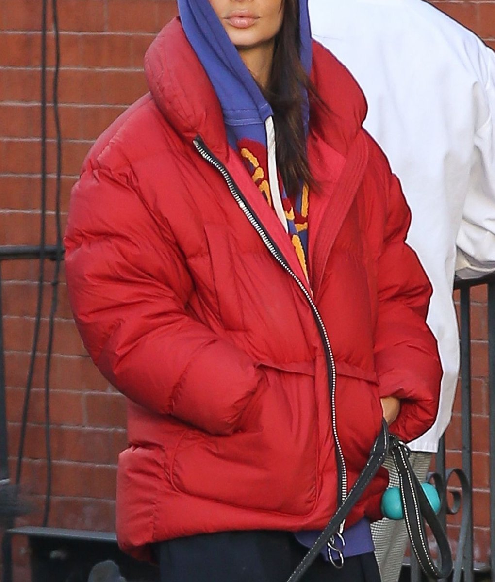 Emily Ratajkowski Red Puffer Jacket