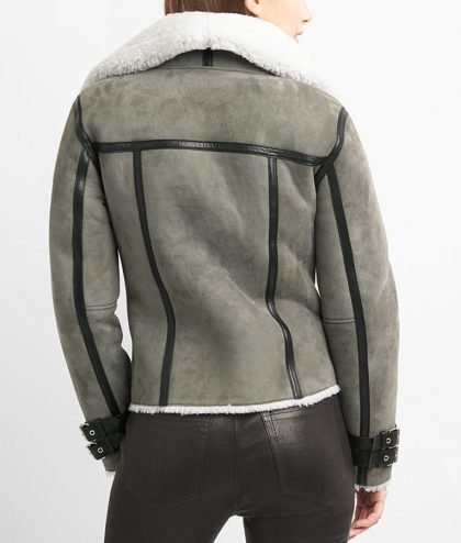 Maggie Grey Suede Leather Jacket - Image 3