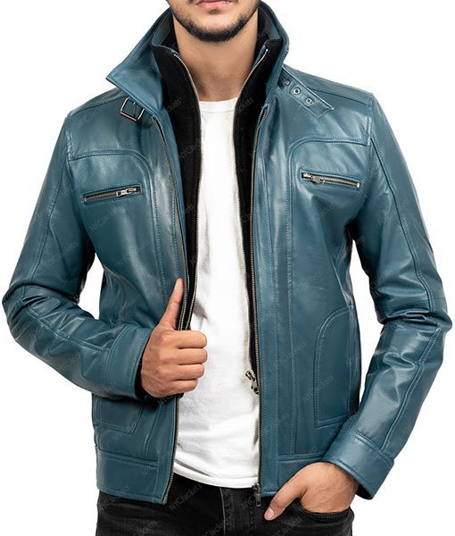 Hayden Blue Biker Jacket - Image 2