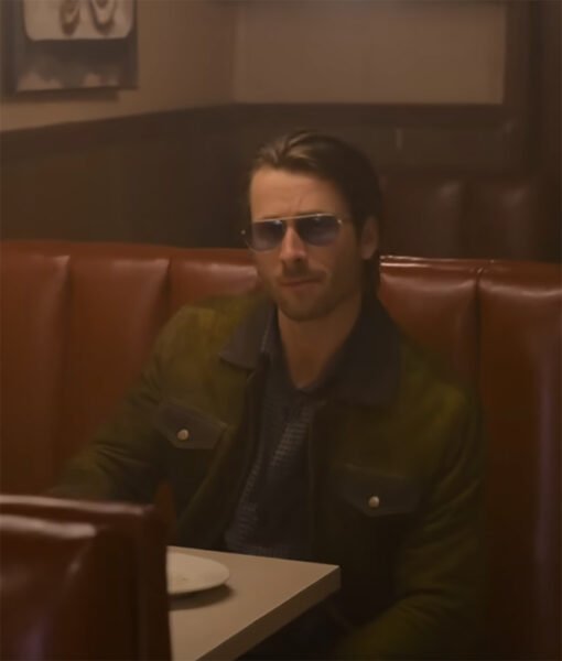 Hit Man Glen Powell Suede Trucker Jacket