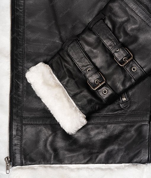Markham Black Hooded Mens Aviator Leather Jacket - Image 6