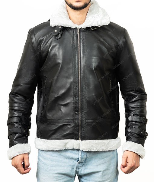 Markham Black Hooded Mens Aviator Leather Jacket
