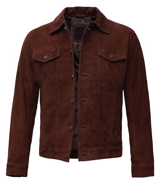 Mason Mens Dark Brown Suede Trucker Jacket - Image 2