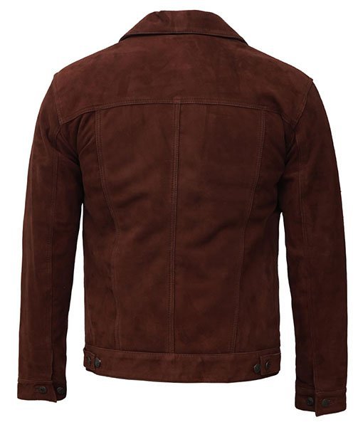 Mason Mens Dark Brown Suede Trucker Jacket - Image 4