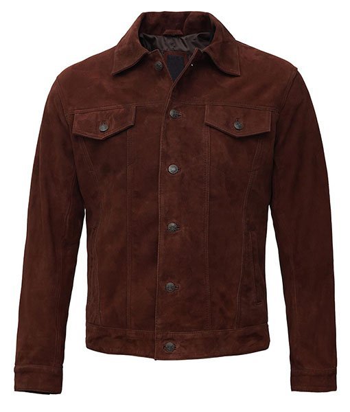 Mason Mens Dark Brown Suede Trucker Jacket