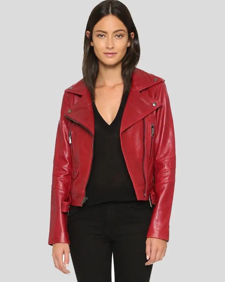 MAVIS RED BIKER LEATHER JACKET