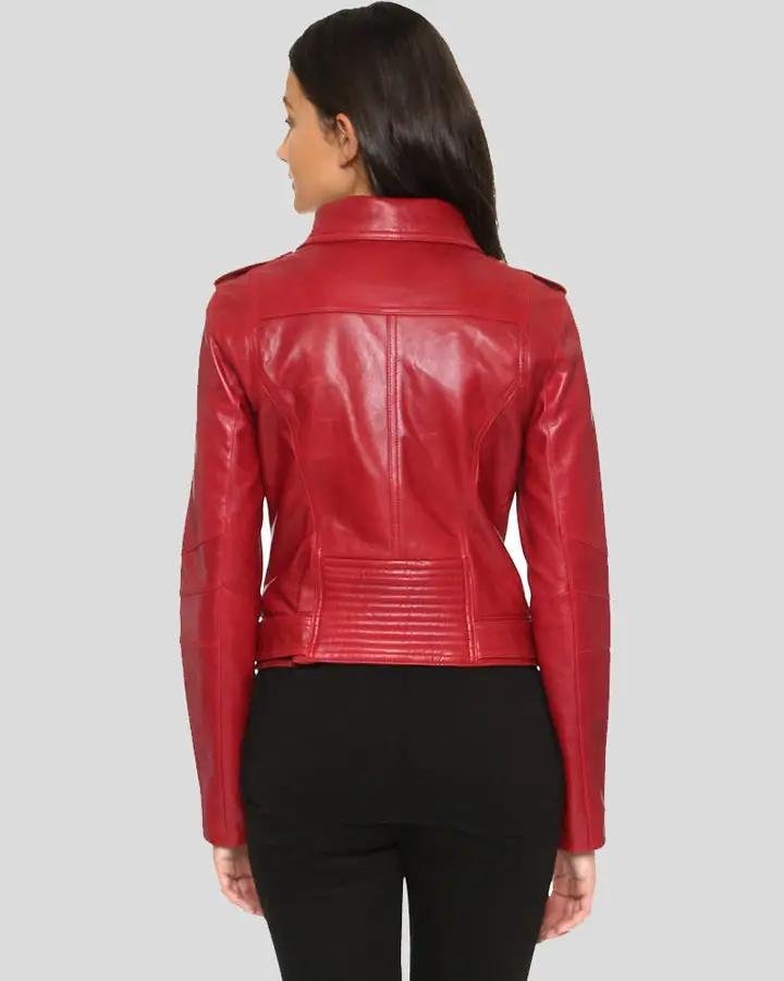MAVIS RED BIKER LEATHER JACKET - Image 4
