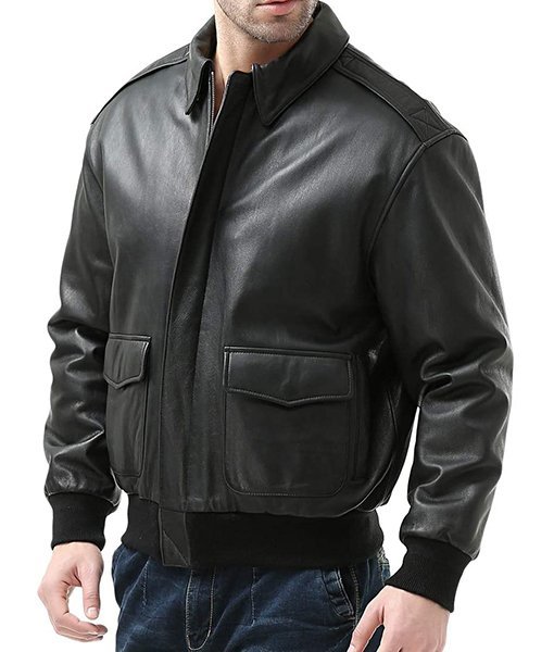 Men’s A-2 Flight Black Leather Jacket - Image 2