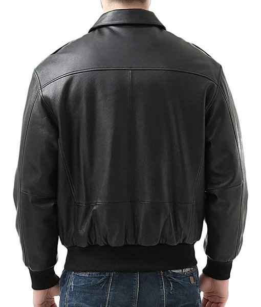 Men’s A-2 Flight Black Leather Jacket - Image 3