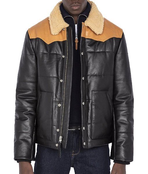 Mens Puffer Leather Jacket - Image 2