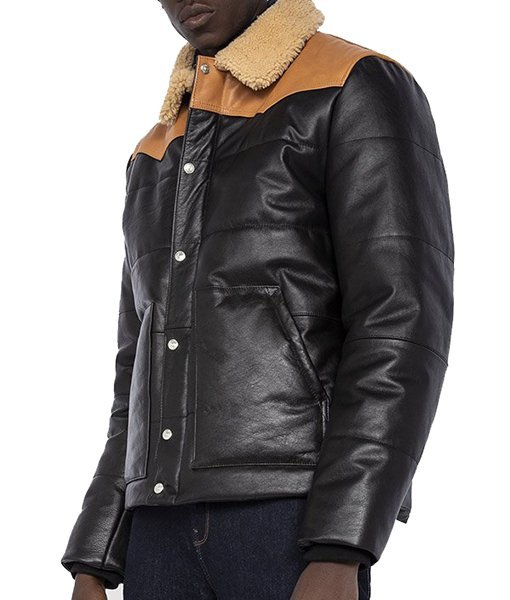 Mens Puffer Leather Jacket - Image 3